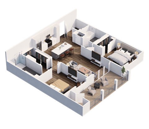 Floor plan for 2 beds, 2 baths, 1092 sqft